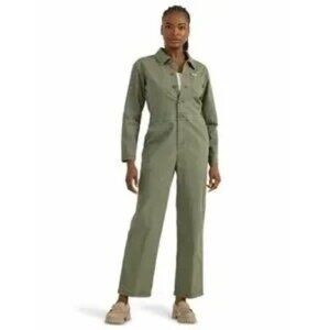 Lee Womens Heritage Coverall Jumpsuit Size M Green Cotton Collar Stretch Workwea